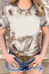 Brown Blank Apparel- Bleached Tie-dye Print Short Sleeve Top LC25220659-17