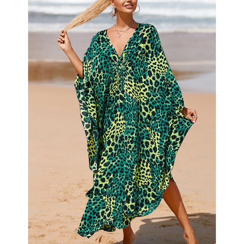 Dark Green Print Long Kinimo Beachwear TQL310062-36