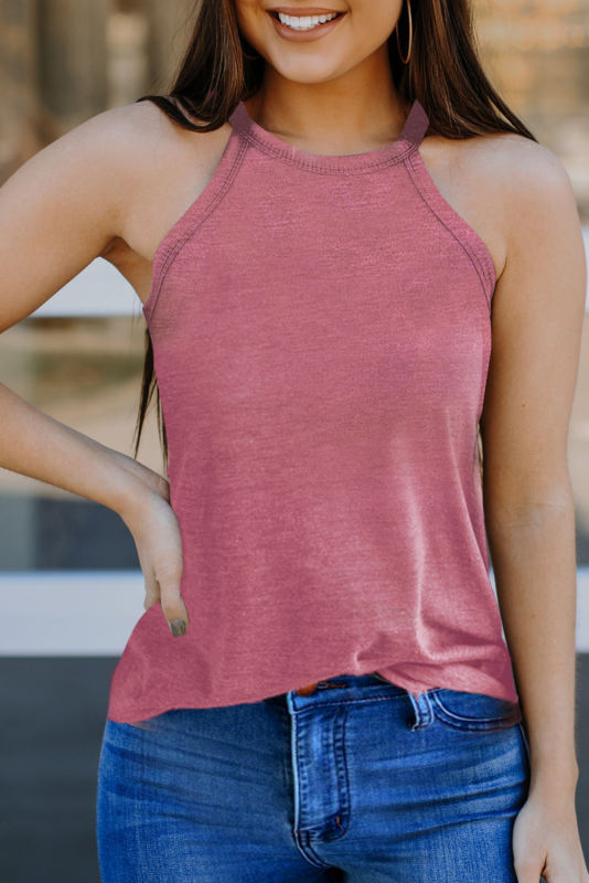 Blank Apparel - Pink Solid Color Crew Neck Tank Top BA2564998-10