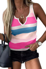 Rose Striped Color Block Notched Neck Tank Top LC2568345-6