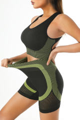 Green Textured U Neck Criss Cross Sports Bra LC264395-109