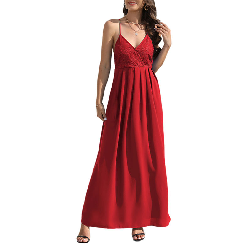 Red Back Criss-cross  Spaghetti Straps Maxi Dress TQG330032-3