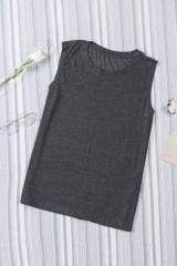 Blank Apparel - Gray Solid Color Crew Neck Loose Tank Top BA2564162-11