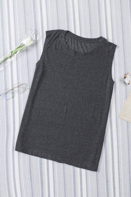 Blank Apparel - Gray Solid Color Crew Neck Loose Tank Top BA2564162-11