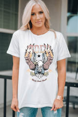 White ROCK &amp; Eagle Graphic Round Neck Tee  LC25221210-1
