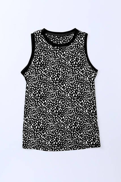 Black Leopard Print Round Neck Tank Top LC2568312-2