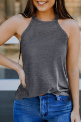 Blank Apparel - Grey Solid Color Crew Neck Tank Top BA2564998-11