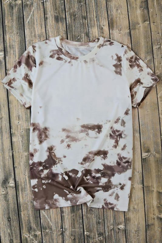 Brown Blank Apparel- Bleached Tie-dye Print Short Sleeve Top LC25220659-17