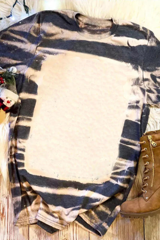 Blue Tie Dye Stripe Print Bleached T-Shirt LC25220327-5