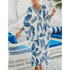 Blue White Print Long Kinimo Beachwear TQL310062-86