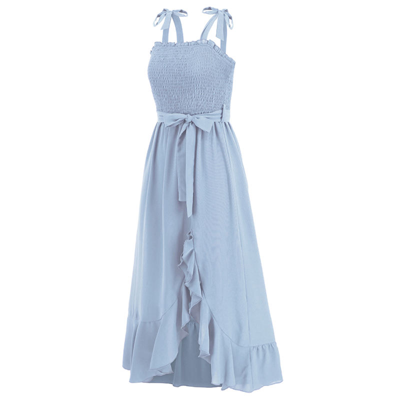 Light Blue Bow Knot Straps Irregular Slit Maxi Dress TQK311559-30