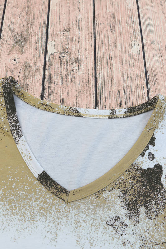 Brown Western Cow Spotted Bleached T Shirt LC25220457-17