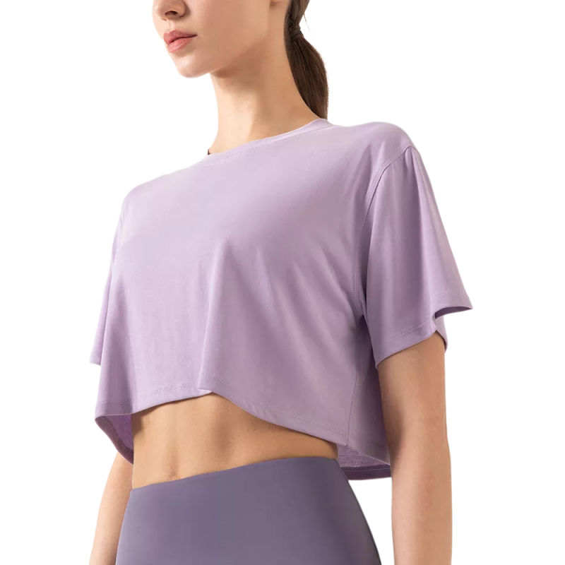 Light Purple Loose Crop Top and Dark Purple High Waist Yoga Pants Set TQE71335-38-35