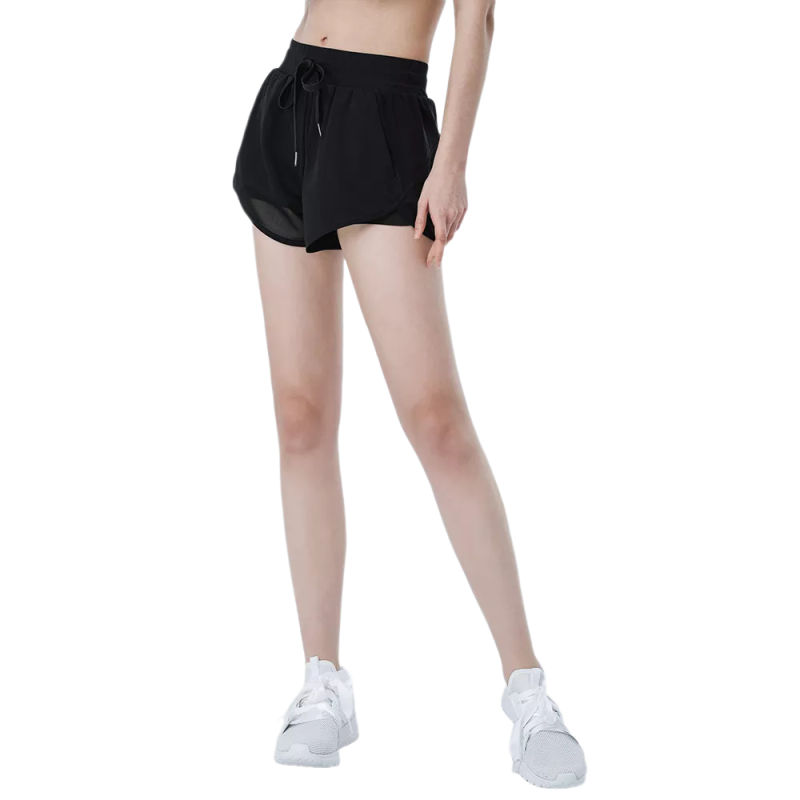 Black Fake Two Pieces Quick Dry Sports Yoga Short TQE71336-2