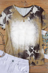 Brown Western Cow Spotted Bleached T Shirt LC25220457-17