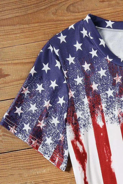 Red American Flag Inspired Bleached Print Short Sleeve Tee LC25221454-3