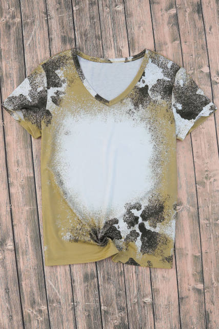 Brown Western Cow Spotted Bleached T Shirt LC25220457-17