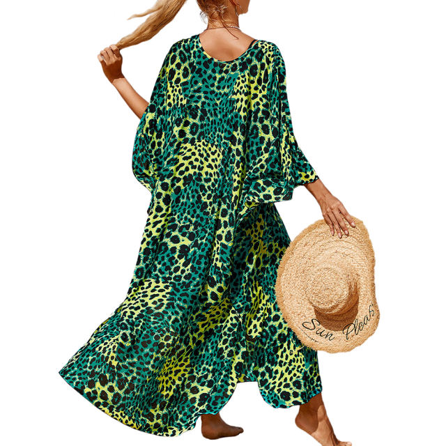 Dark Green Print Long Kinimo Beachwear TQL310062-36