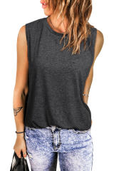 Blank Apparel - Gray Solid Color Crew Neck Loose Tank Top BA2564162-11