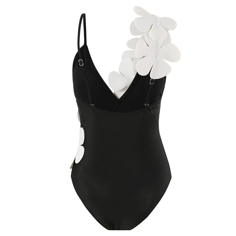 Black Adjustable Strap One Piece Swimsuit With Skirt Set TQX610039-2