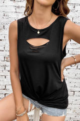 Black Laser Cut Slits Twist Front Tank Top LC2569522-2