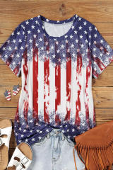 Red American Flag Inspired Bleached Print Short Sleeve Tee LC25221454-3