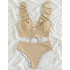 Apricot k Ruffle Sleevelss Drawstring Bikinis Set TQX610040-18