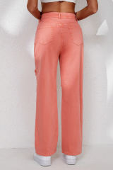 Pink High Waist Ripped Straight Leg Pocket Jeans LC7873435-10