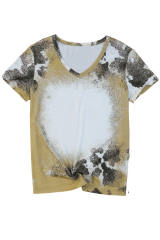 Brown Western Cow Spotted Bleached T Shirt LC25220457-17