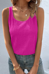 Rose Solid Color Textured Scoop Neck Tank Top LC2569199-6