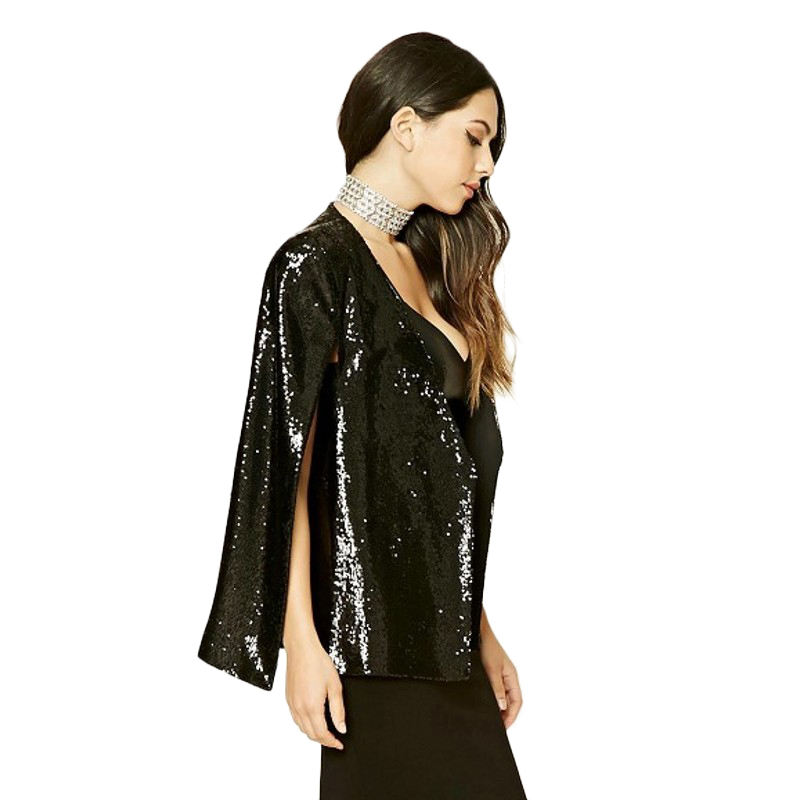 Solid Black Sequin Sexy Women Suit