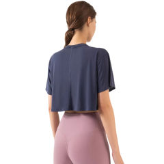 Blue Loose Crop Top and Purple High Waist Yoga Pants Set TQE71335-5-8