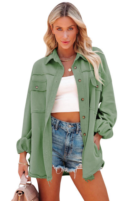 Green Buttoned Long Sleeve Pocketed Shirt Jacket LC854120-9