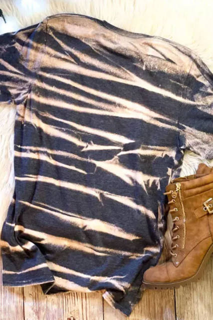 Blue Tie Dye Stripe Print Bleached T-Shirt LC25220327-5