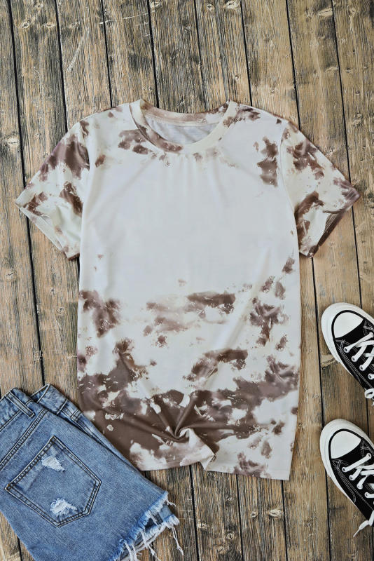 Brown Blank Apparel- Bleached Tie-dye Print Short Sleeve Top LC25220659-17