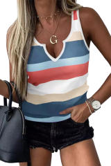 Multicolor Striped Color Block Notched Neck Tank Top LC2568345-22