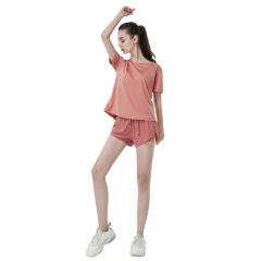 Red Fake Two Pieces Quick Dry Sports Yoga Short TQE71336-3