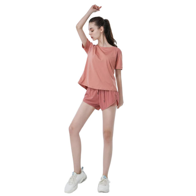 Red Fake Two Pieces Quick Dry Sports Yoga Short TQE71336-3