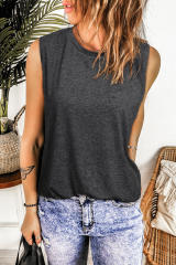 Blank Apparel - Gray Solid Color Crew Neck Loose Tank Top BA2564162-11