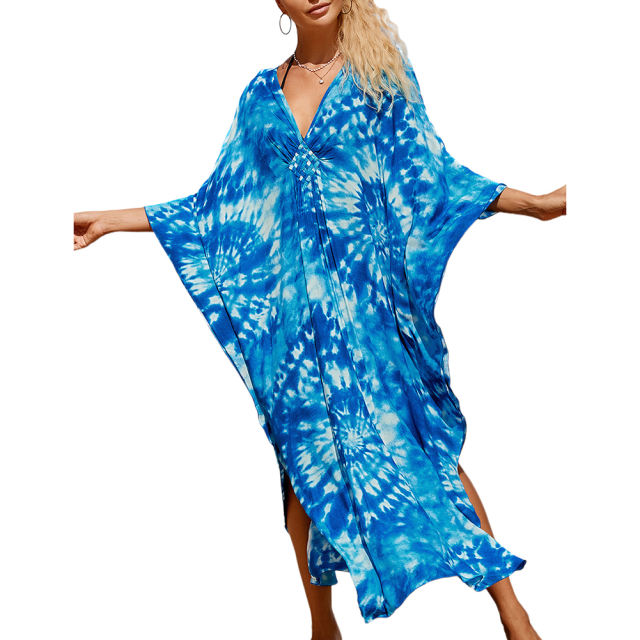 Royal Blue Print Long Kinimo Beachwear TQL310062-62