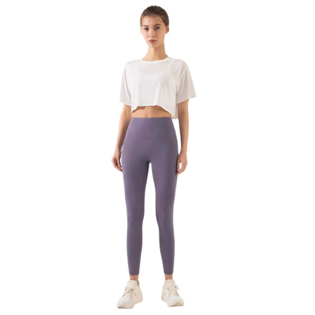 White Loose Crop Top and Purple High Waist Yoga Pants Set TQE71335-1-8