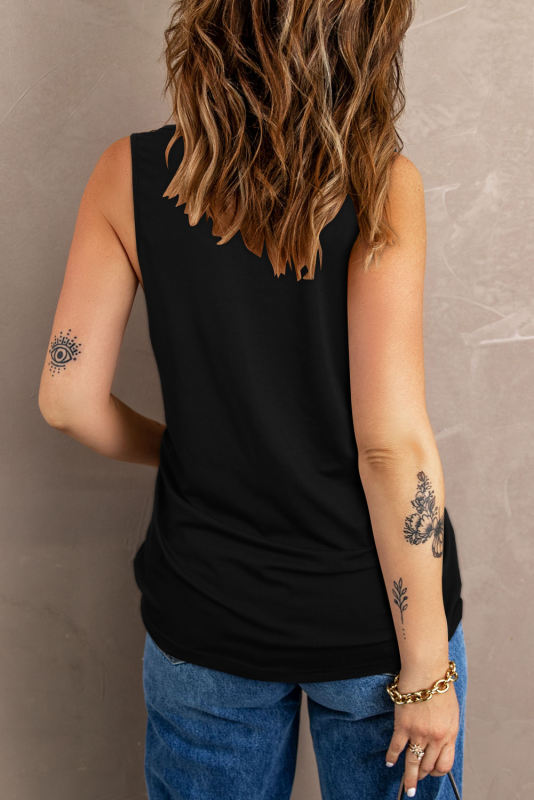 Black Loose Crew Neck Tank Top LC2564164-2