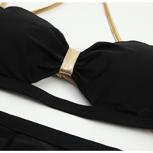 Black Bow Knot Spaghetti Strap Bikini TQK610291-2