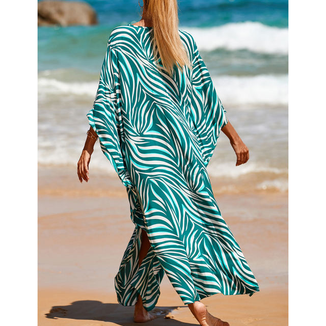 Light Green Print Long Kinimo Beachwear TQL310062-28
