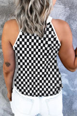 Black Plaid O Neck Sleeveless Tank Top LC2566811-2