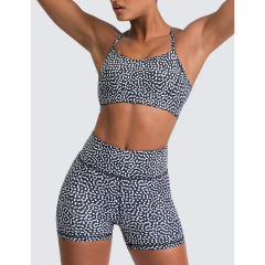 Black White Back Criss Yoga Bra with Shorts Set TQL710038-37