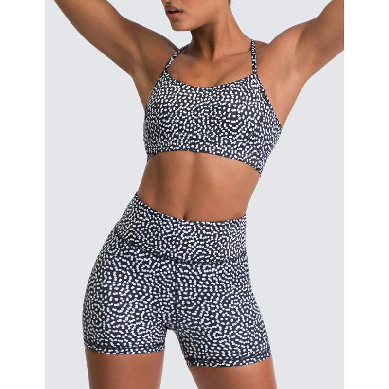 Black White Back Criss Yoga Bra with Shorts Set TQL710038-37