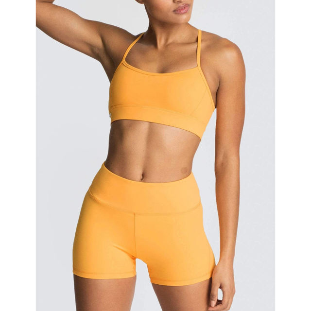 Orange Back Criss Yoga Bra with Shorts Set TQL710038-14