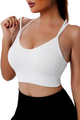 White Ribbed Knit Strappy Back Yoga Bra LC264384-1