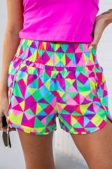 Multicolor-2 Pink Leopard High Waisted Athletic Shorts LC731248-1022